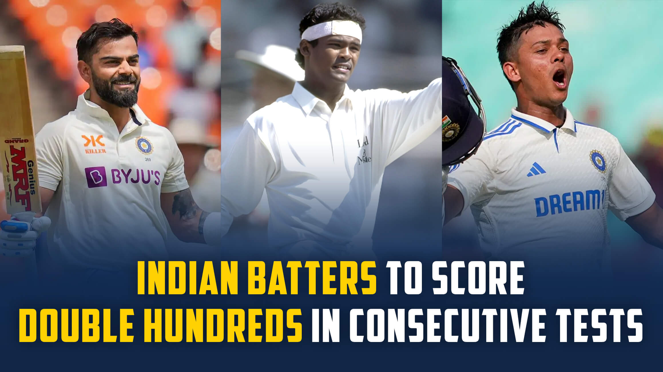 Indian batters to score double hundreds in consecutive Tests
