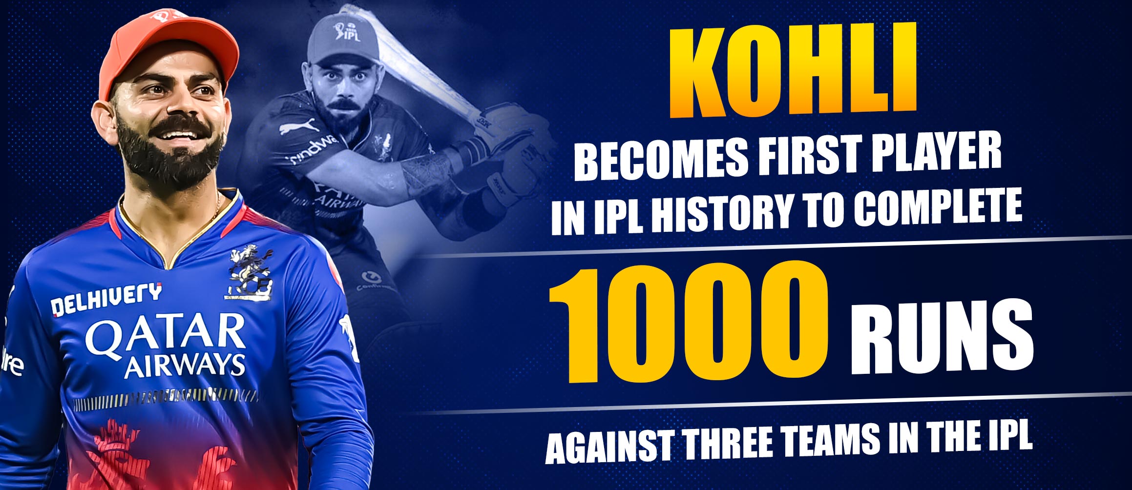 Kohli Becomes First Player in IPL History to Complete 1000 Runs Against 3 Teams!