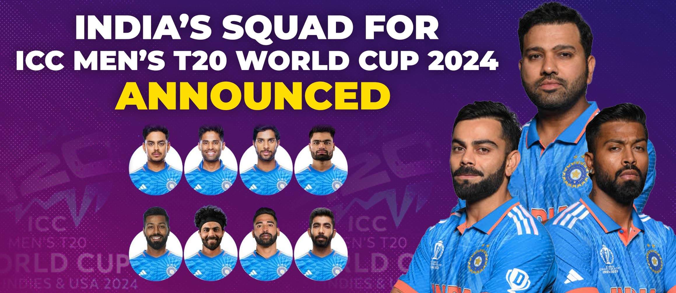 India’s Squad for ICC Men’s T20 World Cup 2024 Announced