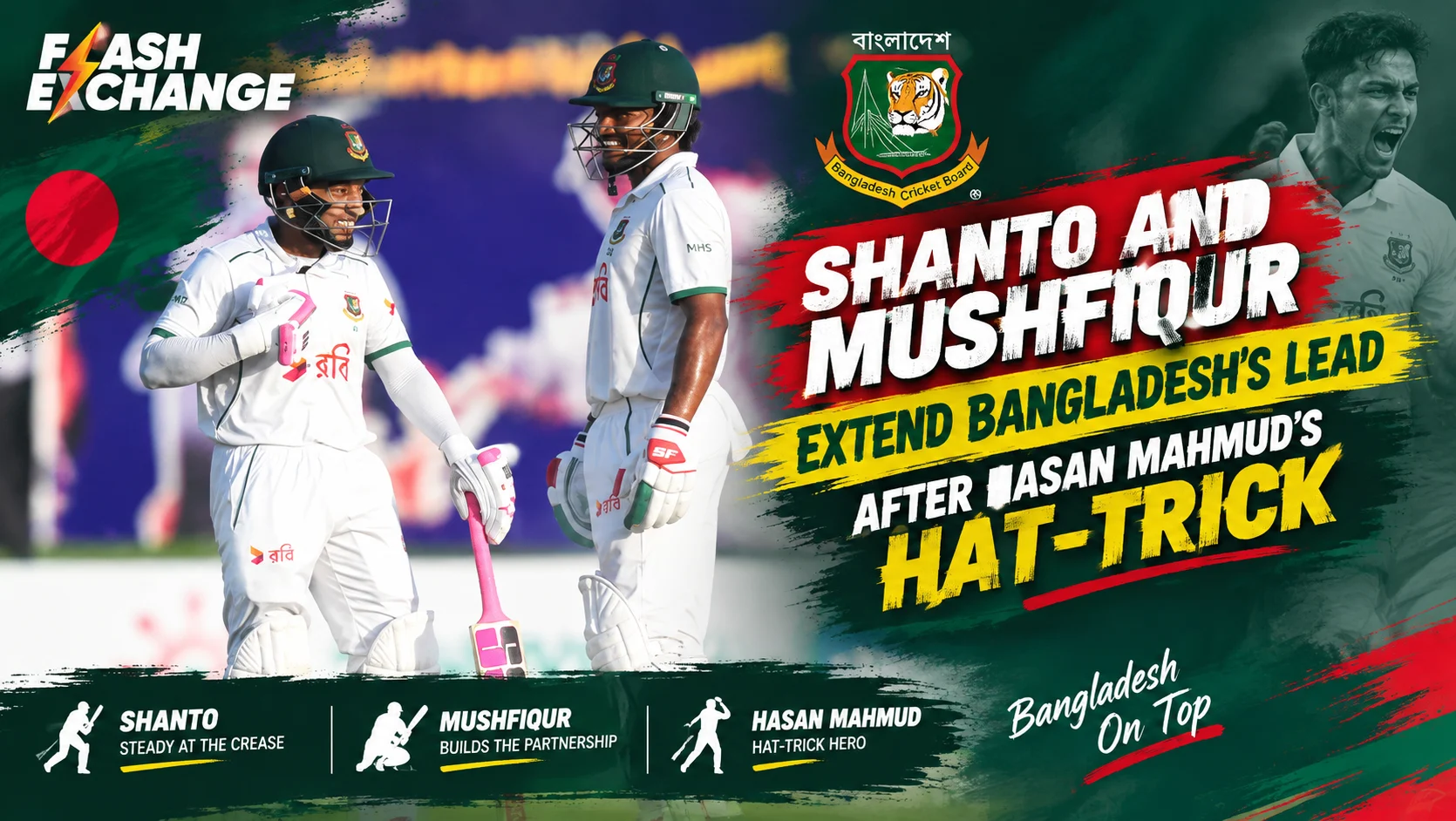 Bangladesh vs Afghanistan, One-Off Test: Shanto and Mushfiqur Extend Bangladesh’s Lead After Hasan Mahmud’s Hat-Trick