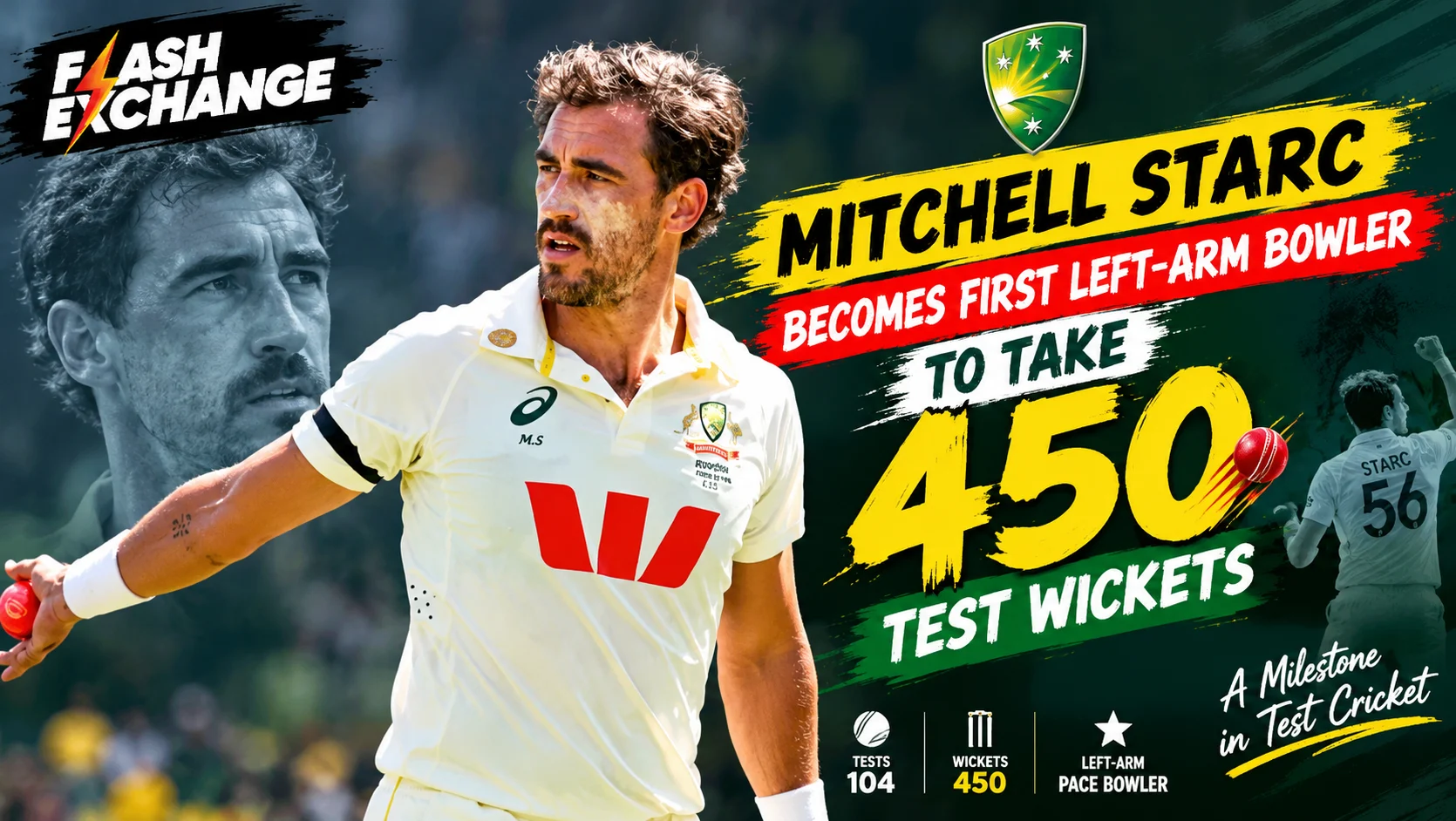 Mitchell Starc Becomes First Left-Arm Bowler to Take 450 Test Wickets