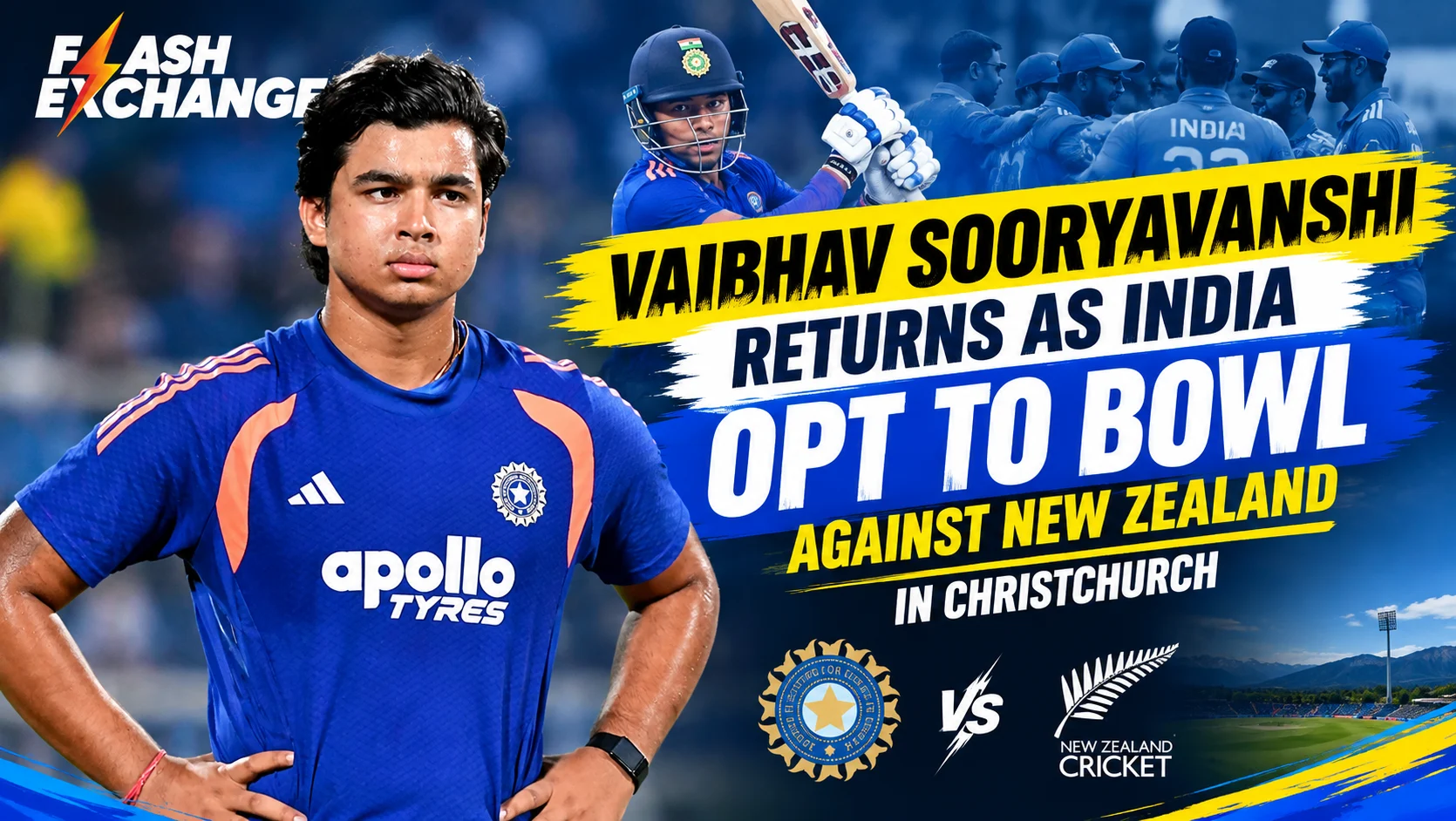 Vaibhav Sooryavanshi Returns as India Opt to Bowl Against New Zealand in Christchurch